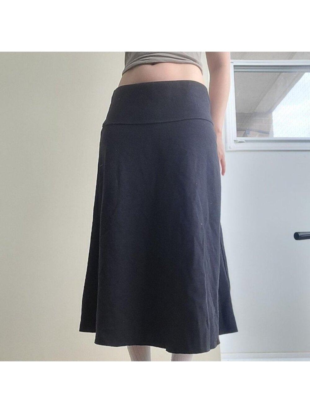 Zara Heavy Ribbed Knit Charcoal Black Slit Leg Maxi Skirt (L)